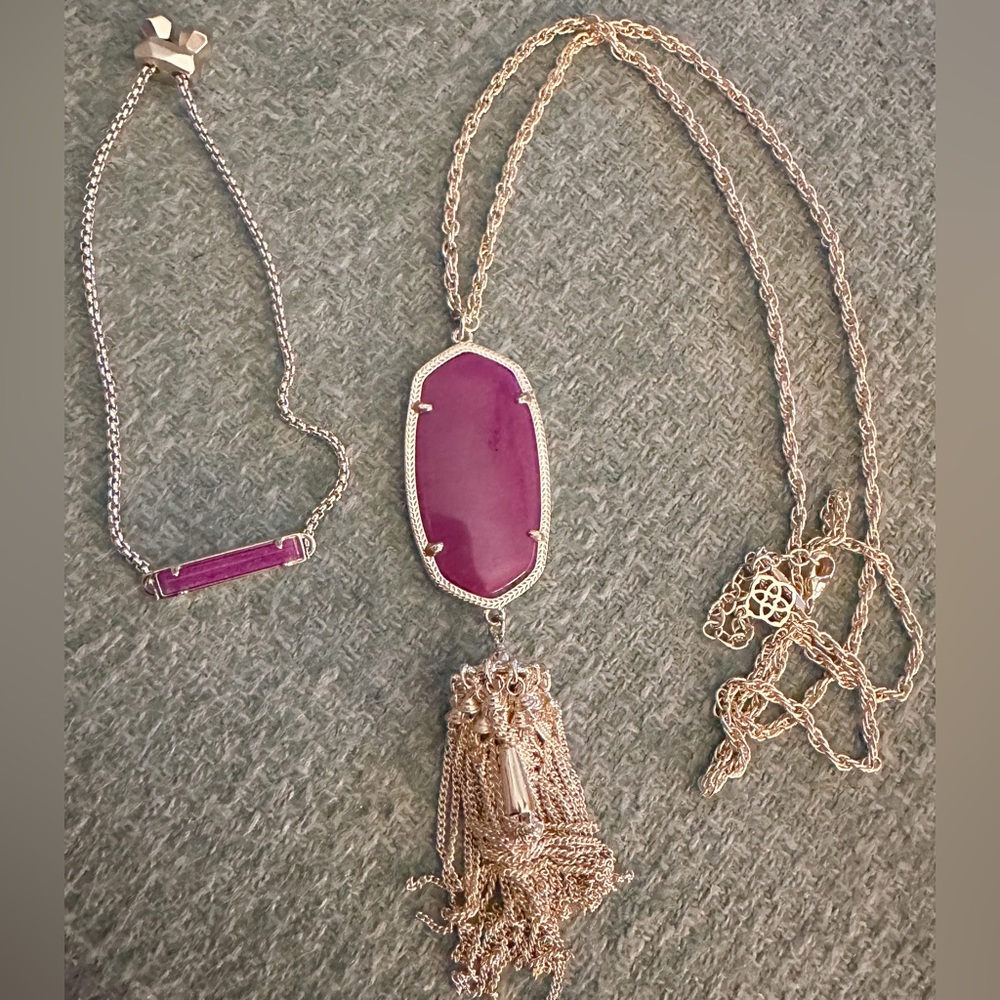 Kendra Scott purple jade Stan bracelet and Rayne necklace set